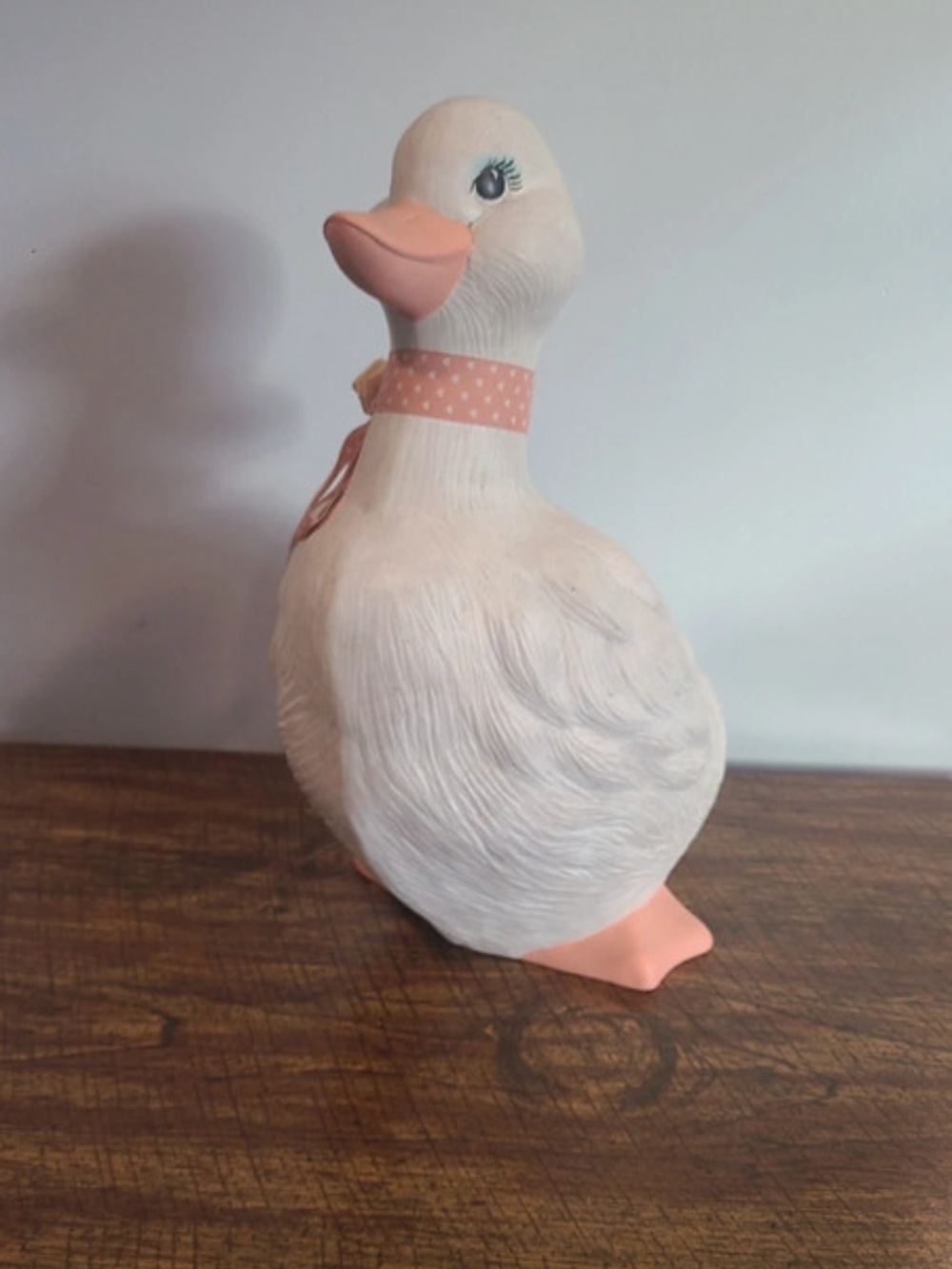 VTG White and Pink Decorative Duck Figurine grandma core cottage core 13”
